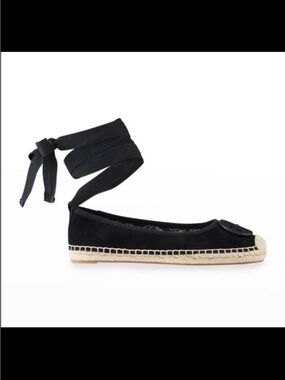 Tory Burch Black Ankle-Tie Espadrille Ballet Flat